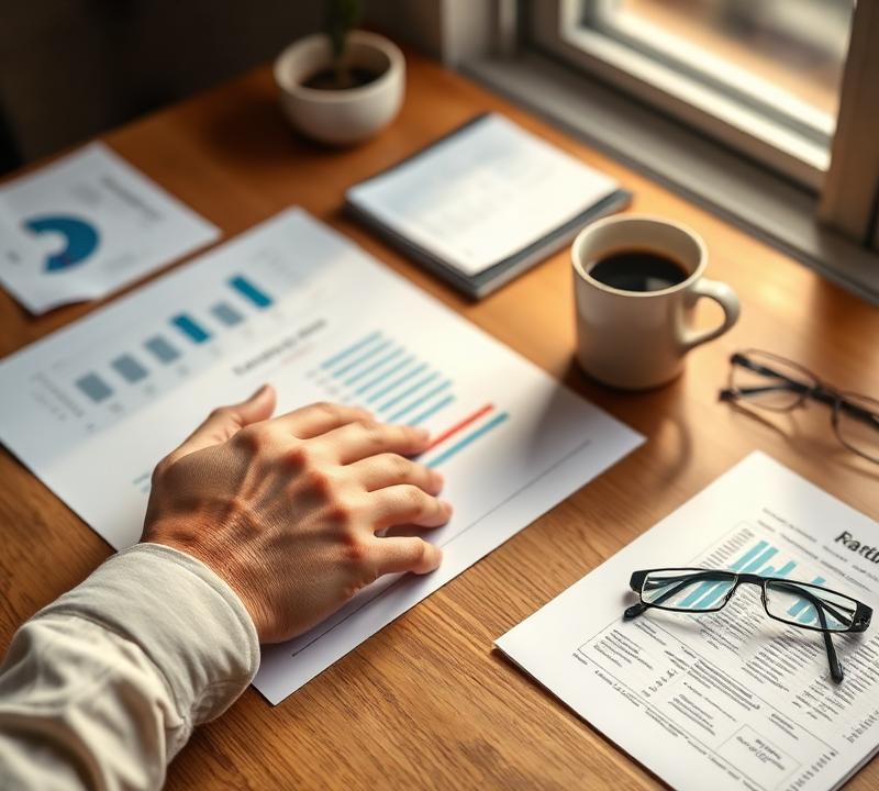 Financial planning documents and charts on a desk
